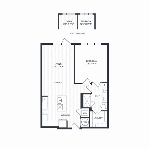 Floor plan for 1 bed, 1 bath, 850 sqft